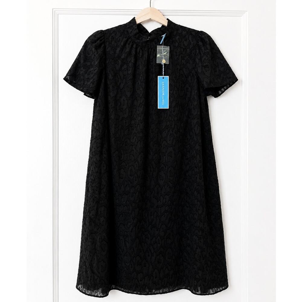 Draper James Jacquard Dress Black Small NWT Textured Flutter Sleeve Missing Belt